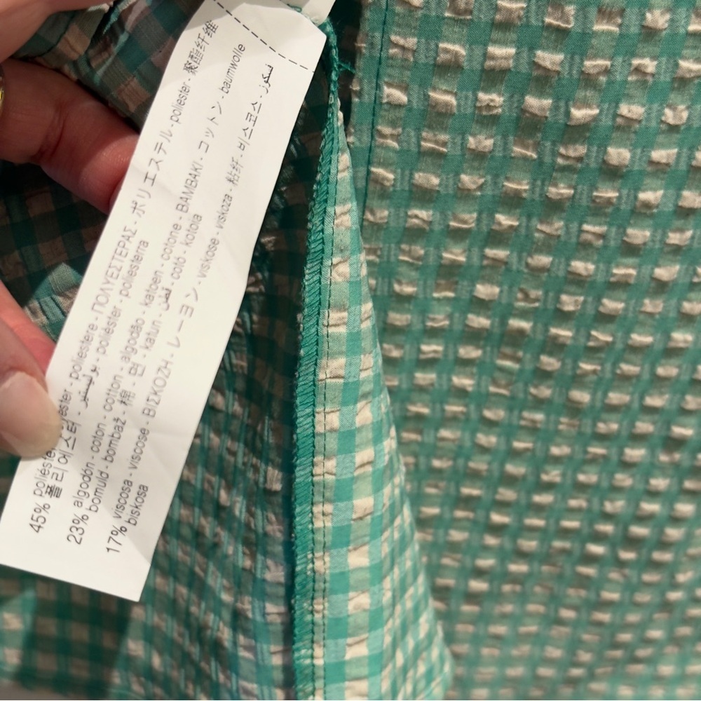 Zara Green Gingham Cut Out Midi Puff Sleeve Dress Size Small Women - Picture 10 of 14